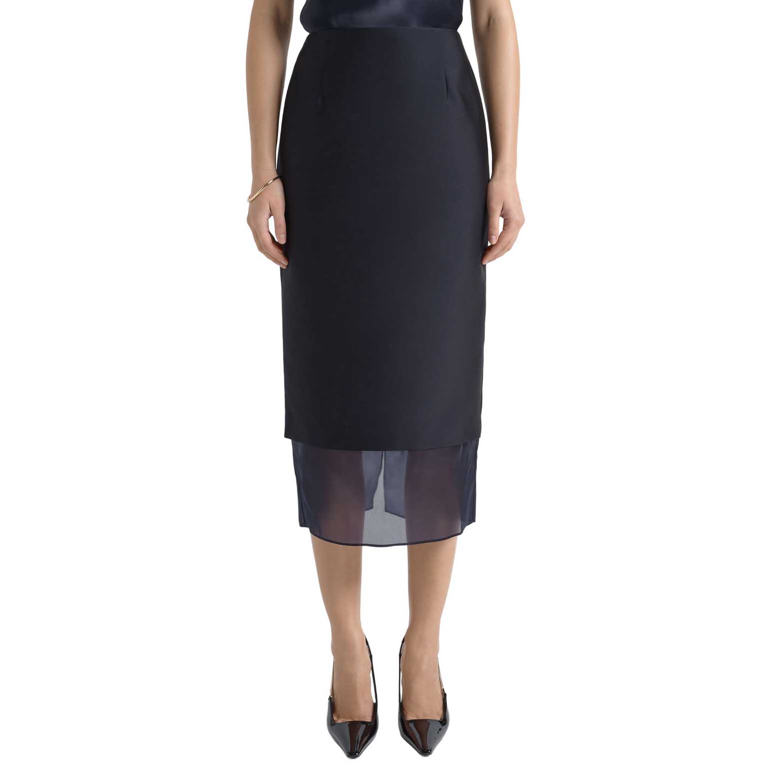 Cue Silk Organza Contrast Midi Skirt